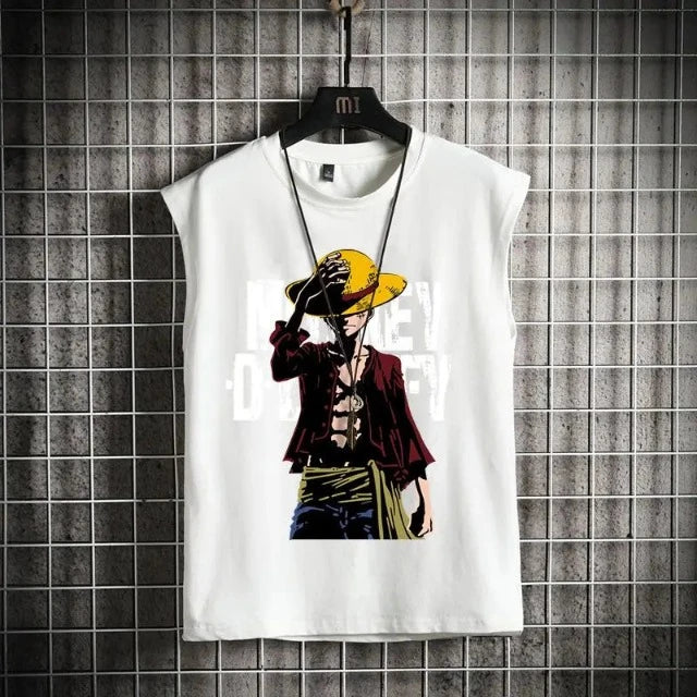 T-Shirt Sans Manches One Piece Luffy Blanc