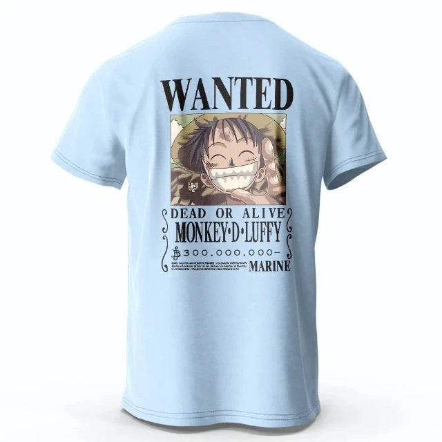T-Shirt One Piece Luffy Wanted Bleu Ciel