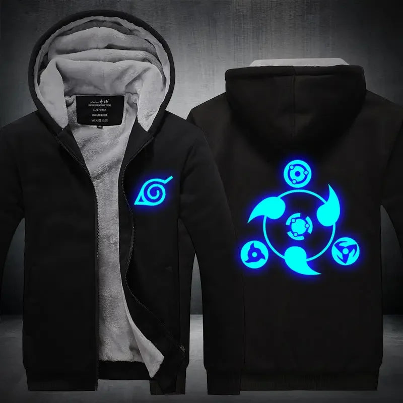 Veste Blouson Polaire Naruto Sharingan Fluorescent Noir