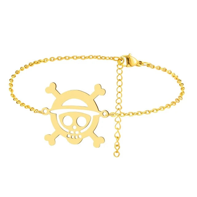 Bracciale One Piece Jolly Roger in oro e argento