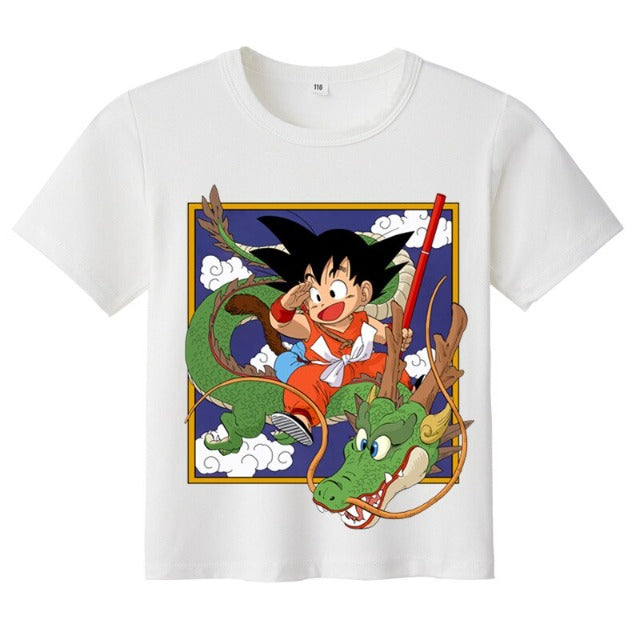 T-Shirt pour Enfant Dragon Ball Goku & Shenron Fille Garçon BLANC