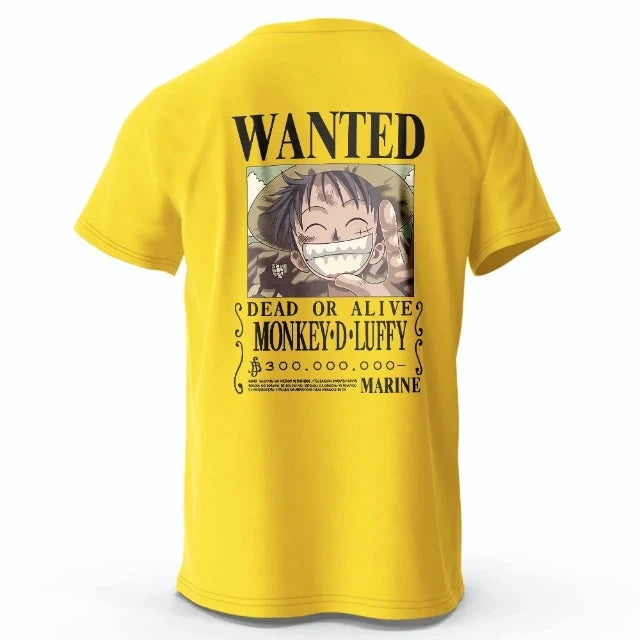 T-Shirt One Piece Luffy Wanted Jaune