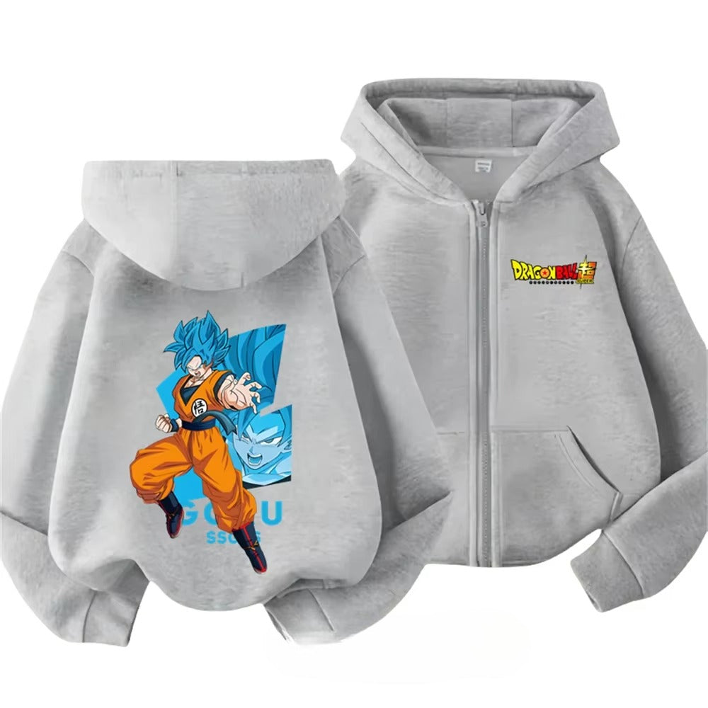 Gilet à Capuche Enfant Dragon Ball Z Goku SSJ Blue Gris