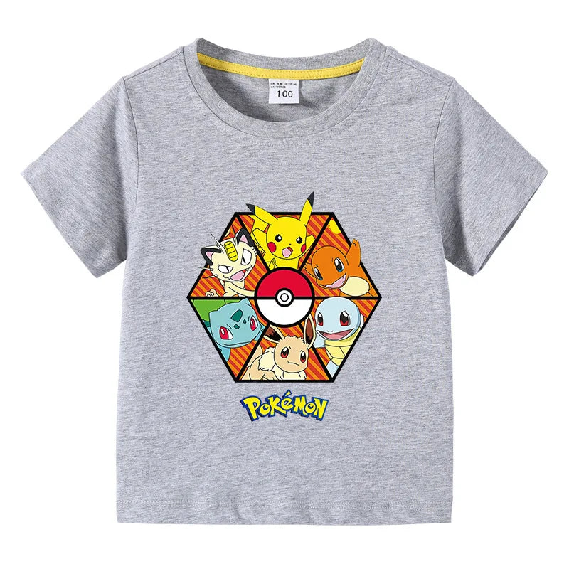 T-Shirt Pokemon Enfant Team Fille Garçon GRIS