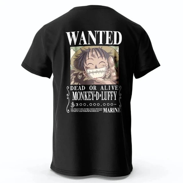 T-Shirt One Piece Luffy Wanted Noir