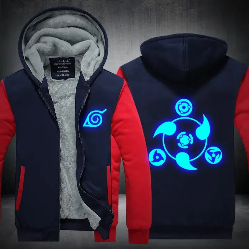 Veste Blouson Polaire Naruto Sharingan Fluorescent Bleu Rouge