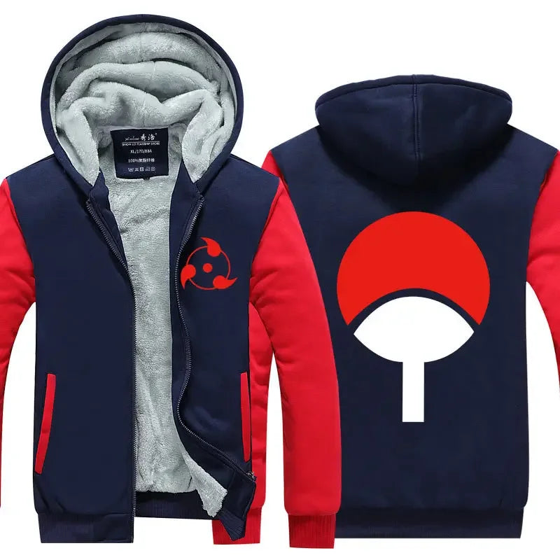 Veste Blouson Polaire Naruto Uchiha Bleu Rouge