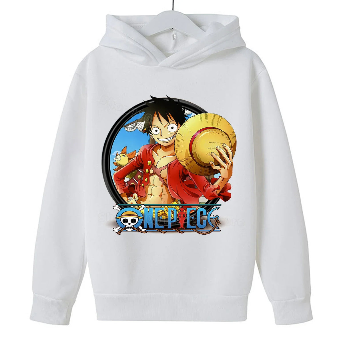 Sweat Pull Enfant One Piece Luffy Chapeau de Paille Blanc