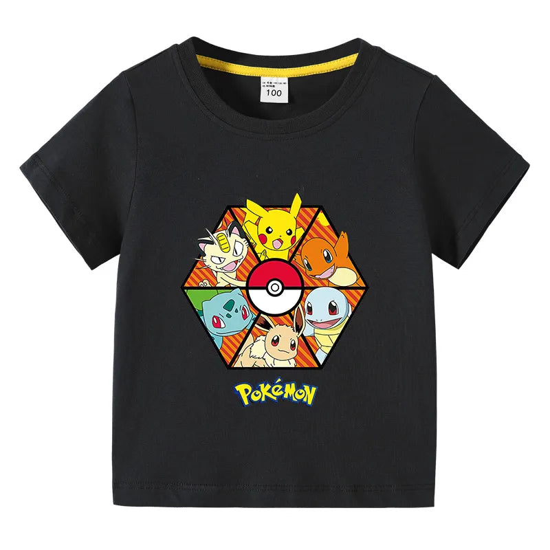T-Shirt Pokemon Enfant Team Fille Garçon GRIS