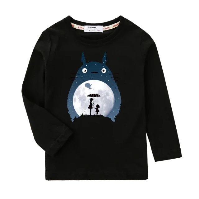 T-Shirt Manches Longues Enfant Totoro Fille et Garçon NOIR