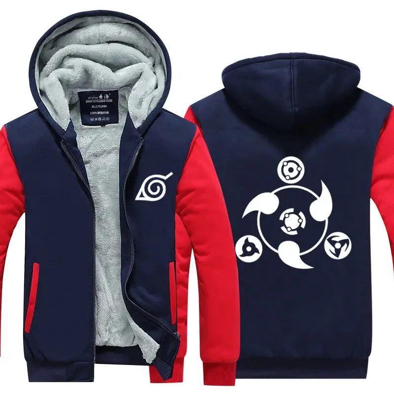 Veste Blouson Polaire Naruto Sharingan Bleu Rouge