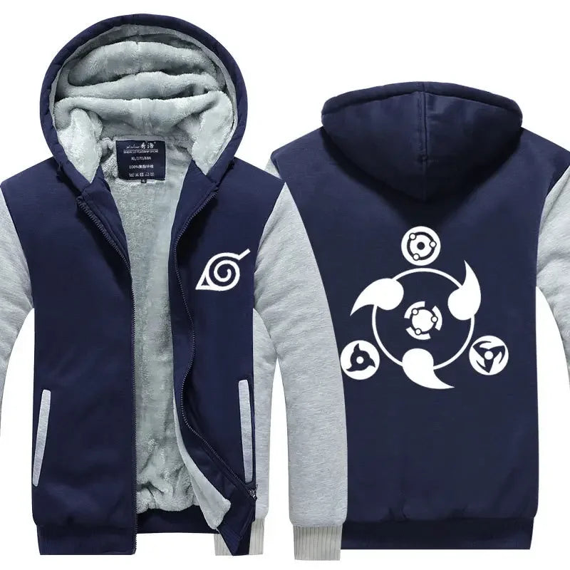 Veste Blouson Polaire Naruto Sharingan Bleu Gris