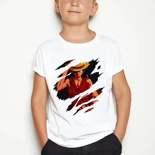 T-Shirt Enfant One Piece Luffy Chapeau Fille Garçon BLANC