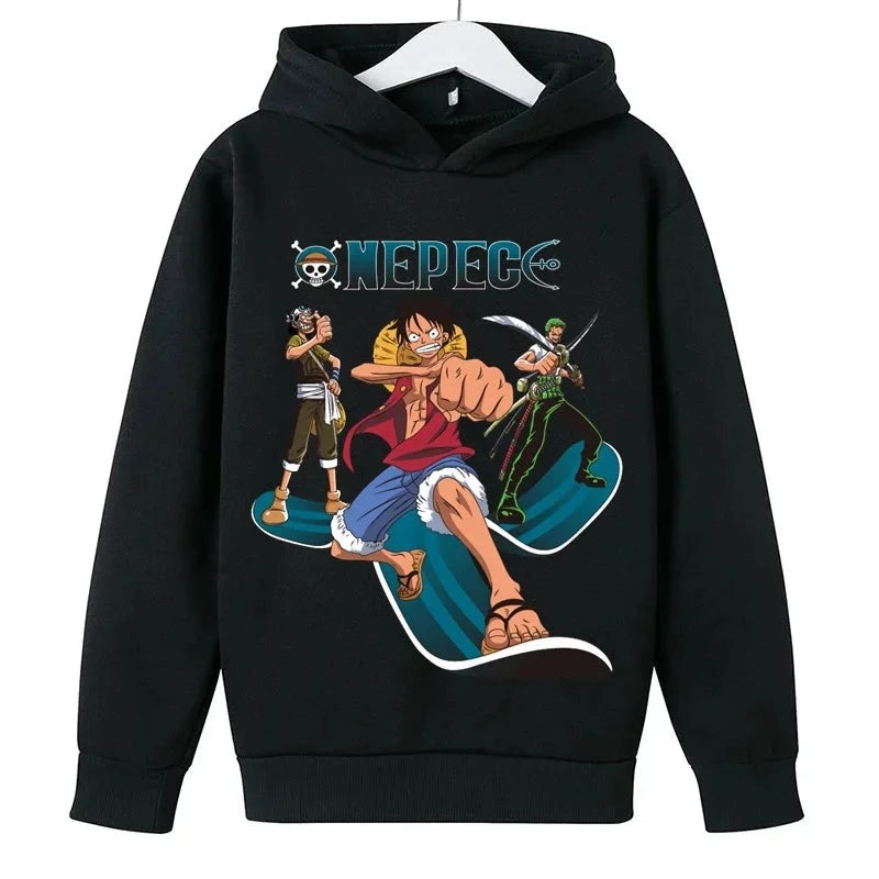 Sweat Pull à Capuche Enfant One Piece Luffy Zoro Noir
