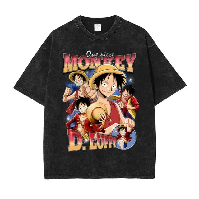 T-Shirt Vintage One Piece Monkey D. Luffy Noir