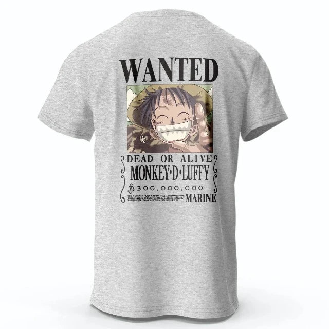 T-Shirt One Piece Luffy Wanted Gris