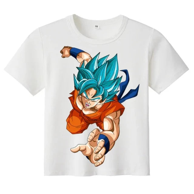 T-Shirt pour Enfant Dragon Ball Goku SSJ Blue Fille Garçon BLANC