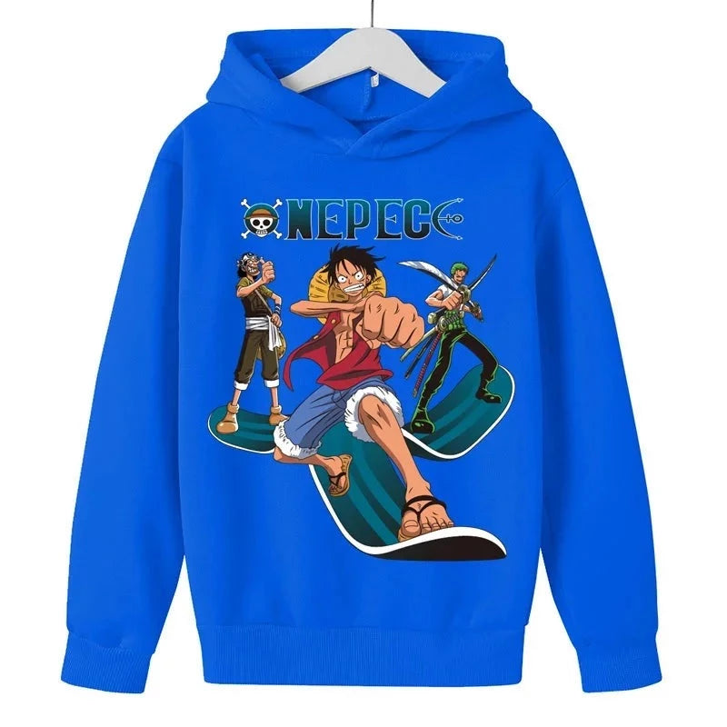 Sweat Pull à Capuche Enfant One Piece Luffy Zoro Bleu