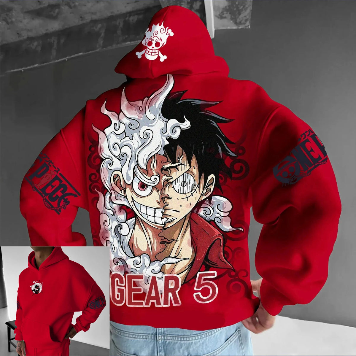 Sweatshirt à Capuche Imprimé One Piece Luffy Gear 5 Rouge