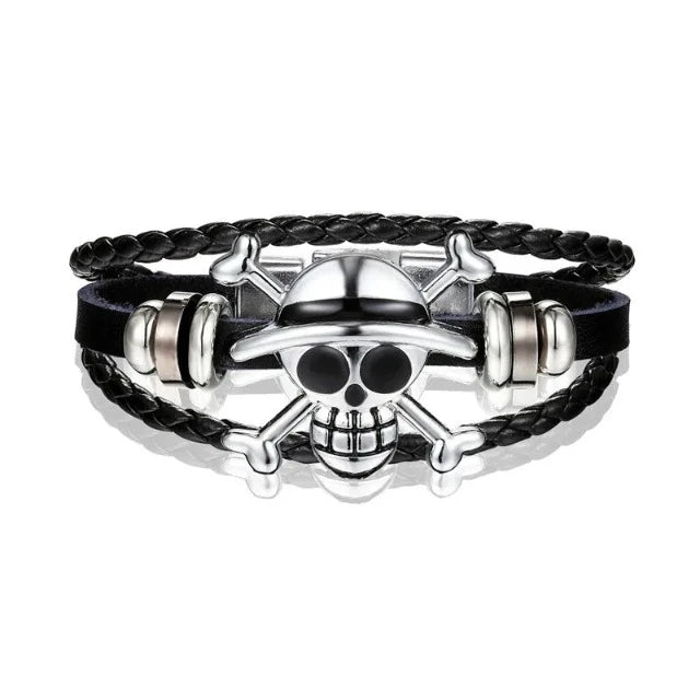 Bracelet en Cuir One Piece Jolly Roger Noir