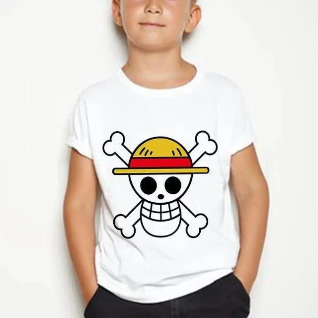 T-Shirt Enfant One Piece Jolly Roger Fille Garçon BLANC