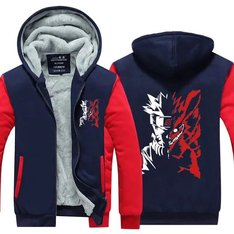 Veste Blouson Polaire Naruto Kurama Bleu Rouge