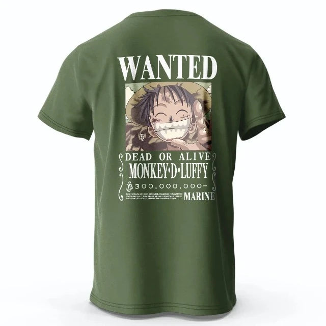 T-Shirt One Piece Luffy Wanted Vert Khaki