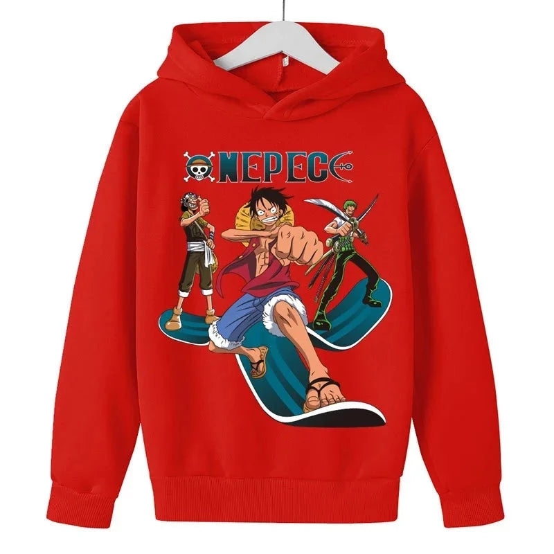 Sweat Pull à Capuche Enfant One Piece Luffy Zoro Rouge