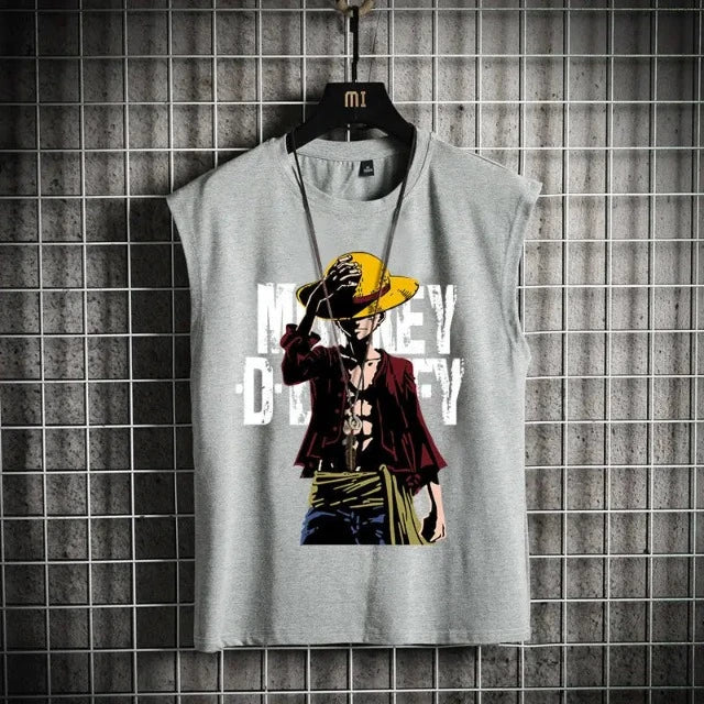 T-Shirt Sans Manches One Piece Luffy Gris