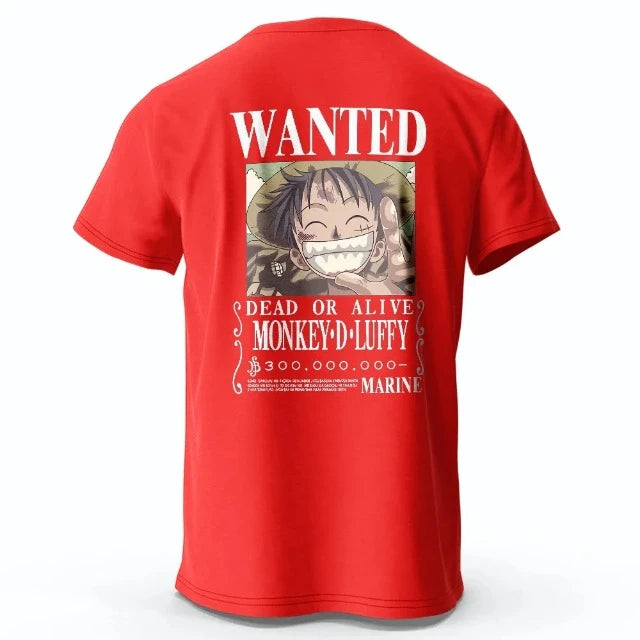 T-Shirt One Piece Luffy Wanted Rouge
