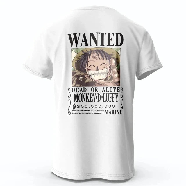 T-Shirt One Piece Luffy Wanted Blanc