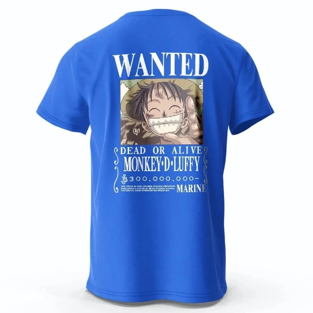 T-Shirt One Piece Luffy Wanted Bleu