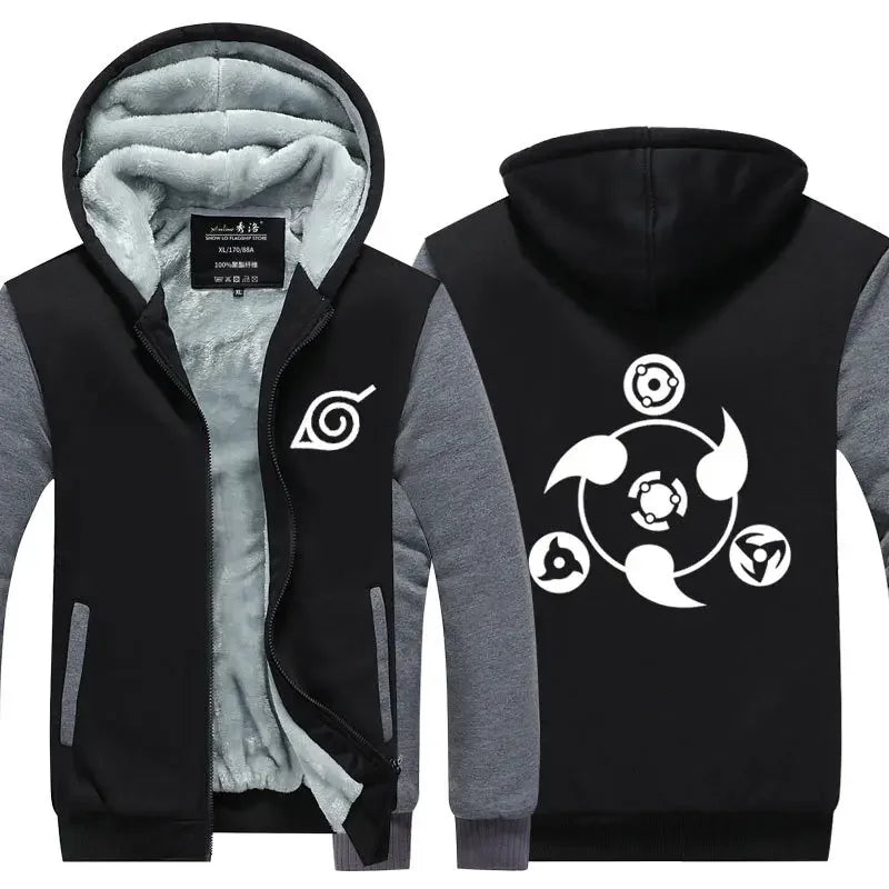 Veste Blouson Polaire Naruto Sharingan Noir Gris