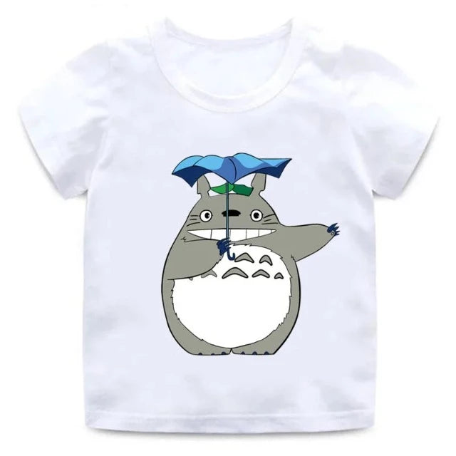 T-Shirt Enfant Totoro Parapluie Fille et Garçon BLANC