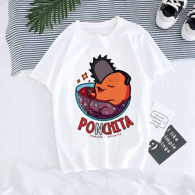 T-Shirt Maglietta Chainsaw Man Pochita Bianco