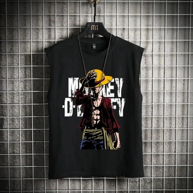 T-Shirt Sans Manches One Piece Luffy Noir