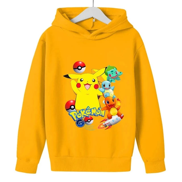 Sweat Pull à Capuche Enfant Pokemon Pikachu Bulbizarre Carapuce Salamèche Jaune