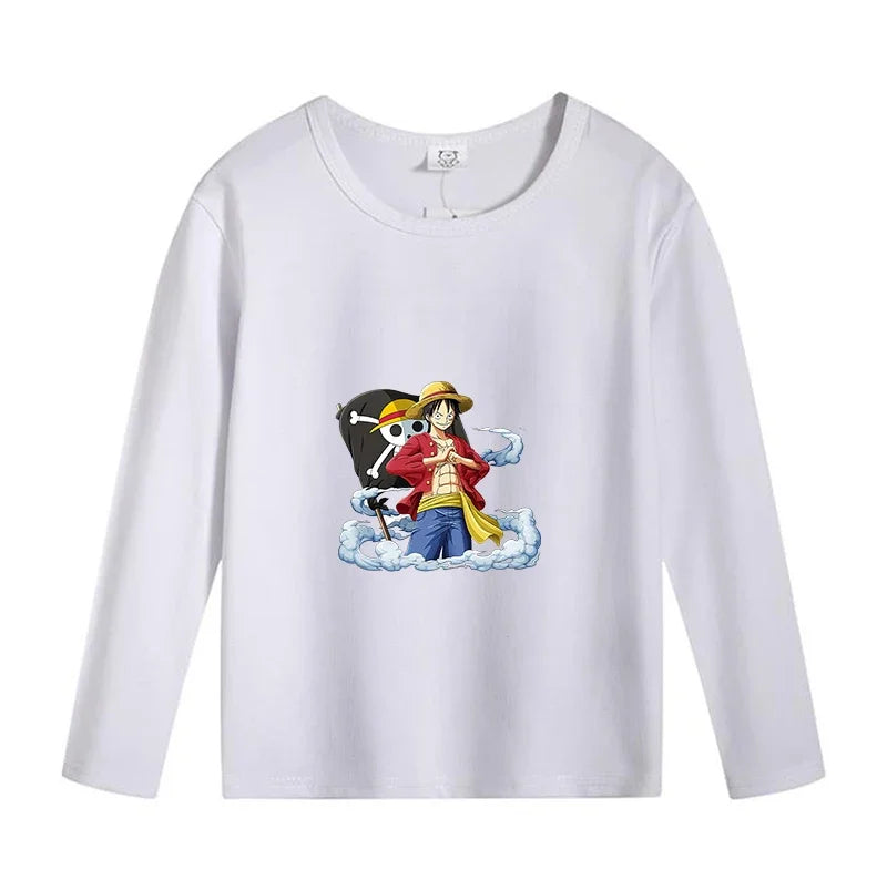 T-Shirt à Longues Manches pour Enfant One Piece Luffy Blanc