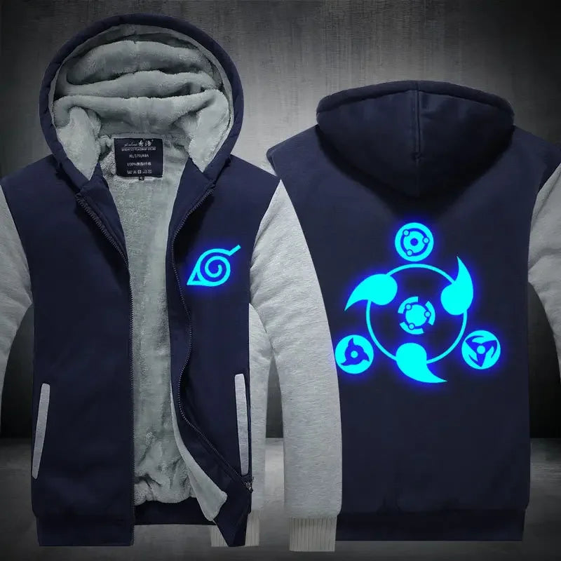 Veste Blouson Polaire Naruto Sharingan Fluorescent Bleu Gris