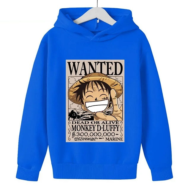 Sweat Enfant Luffy Wanted Pull BLEU