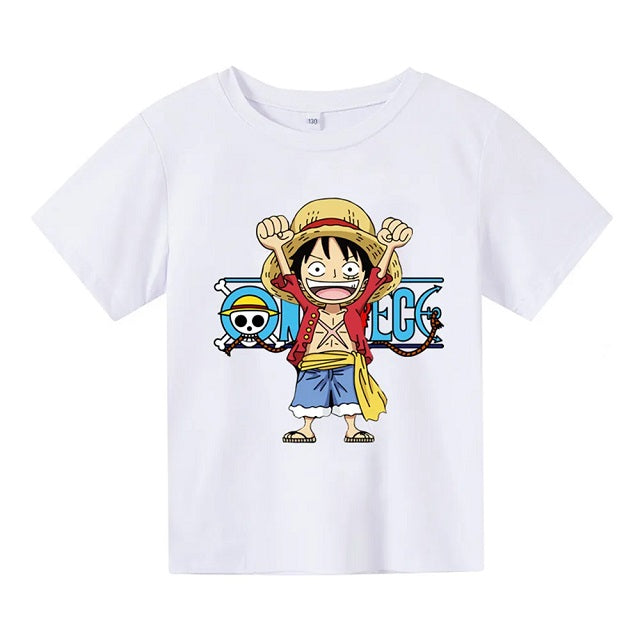 T-Shirt Enfant One Piece Luffy Fille Garçon BLANC
