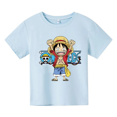 T-Shirt Enfant One Piece Luffy Fille Garçon BLEU