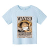 T-Shirt Enfant One Piece Luffy Wanted Fille Garçon BLEU