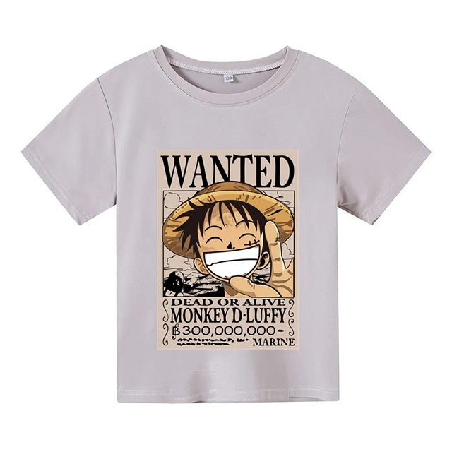T-Shirt Enfant One Piece Luffy Wanted Fille Garçon BLANC