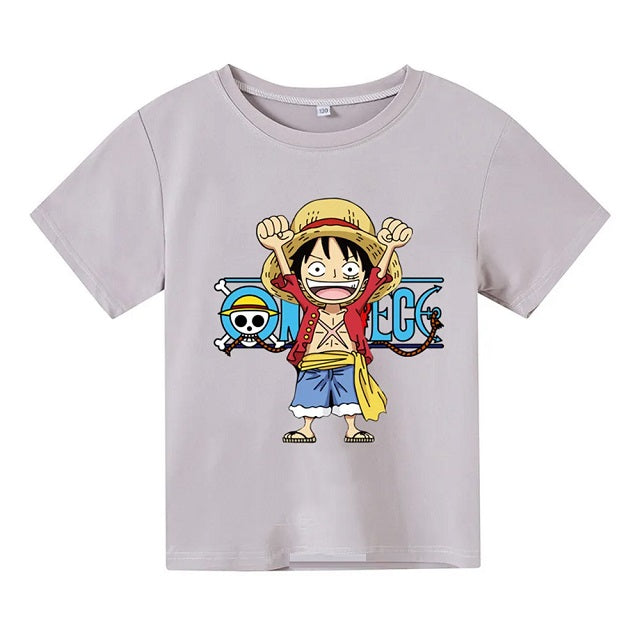 T-Shirt Enfant One Piece Luffy Fille Garçon GRIS