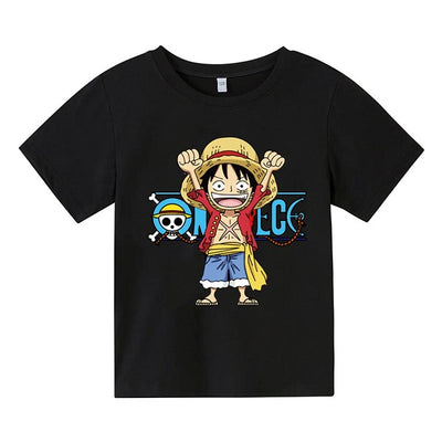 T-Shirt Enfant One Piece Luffy Fille Garçon NOIR