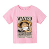 T-Shirt Enfant One Piece Luffy Wanted Fille Garçon ROSE