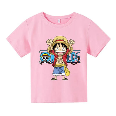 T-Shirt Enfant One Piece Luffy Fille Garçon ROSE