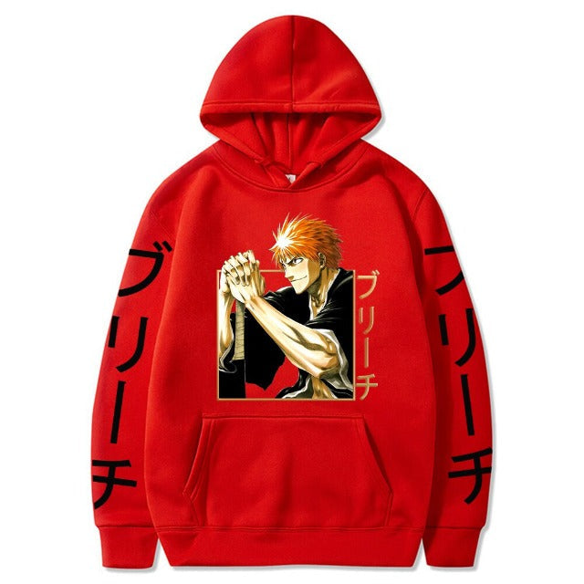 Sweatshirt Ichigo Manga Bleach A Capuche Adulte Homme Femme Longues Manches rouge