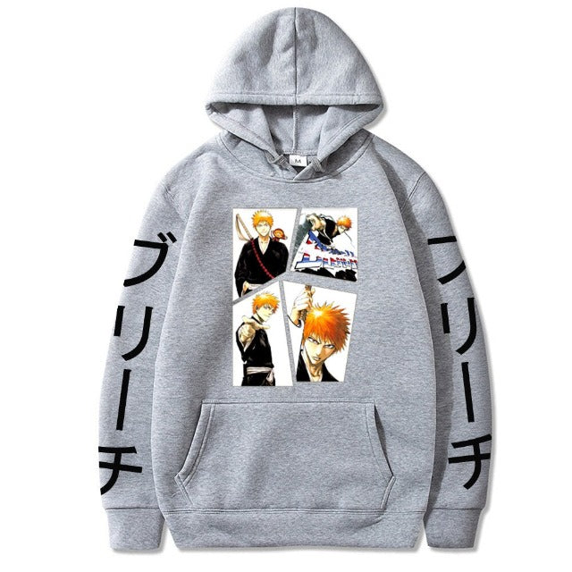 Sweat Ichigo Manga Bleach A Capuche Adulte Homme Femme Longues Manches gris